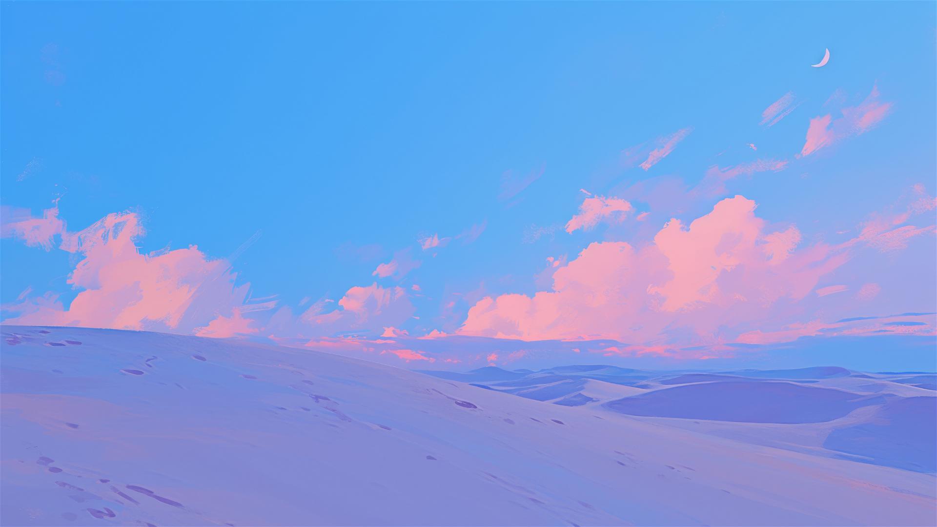 Pastel sky dunes with sand shifting in soft colors