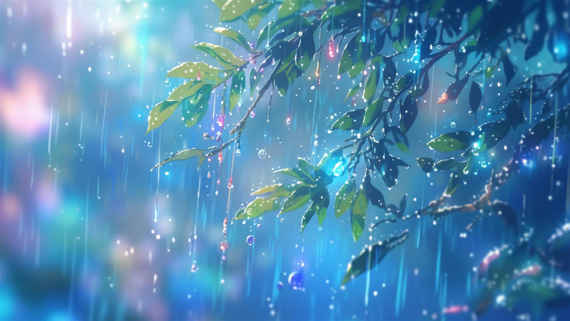 Holographic rain showing 3D images of flora and fauna