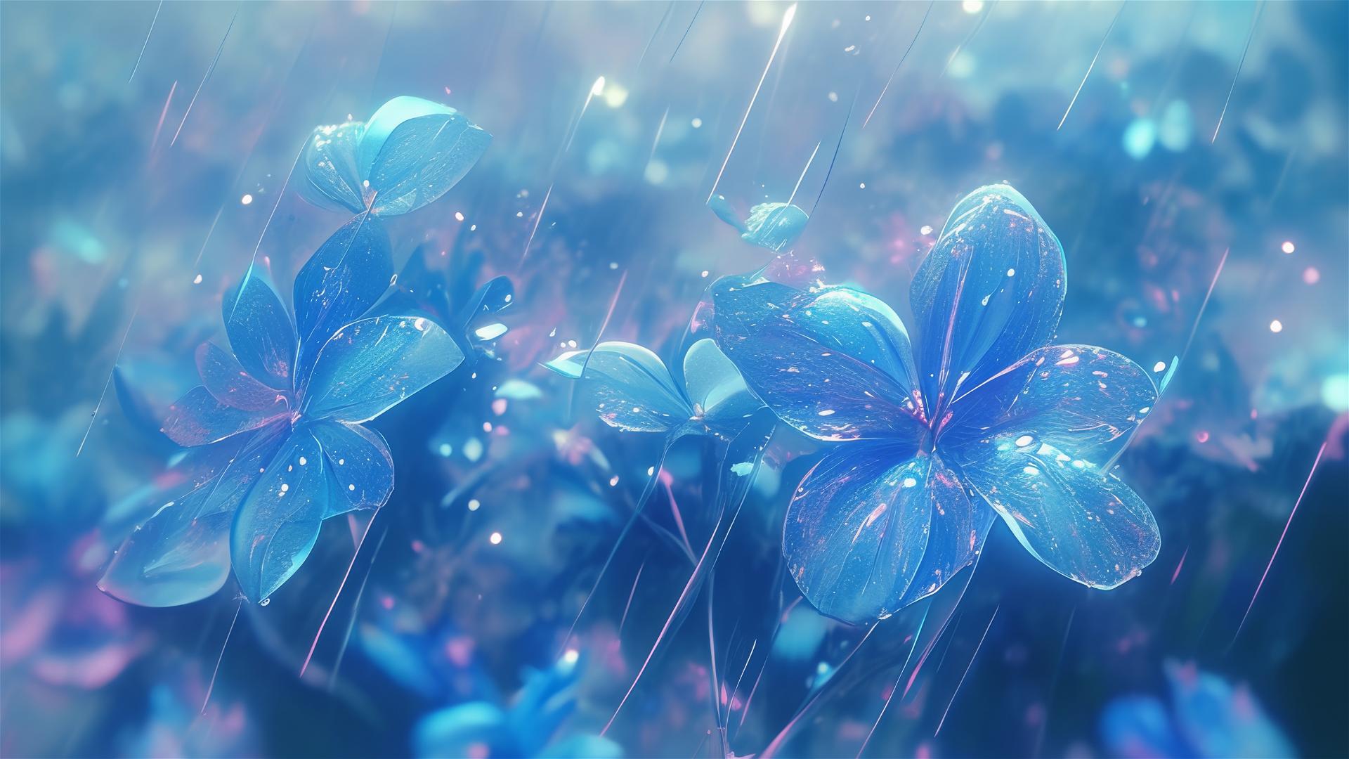 Holographic rain with 3D flora and fauna images
