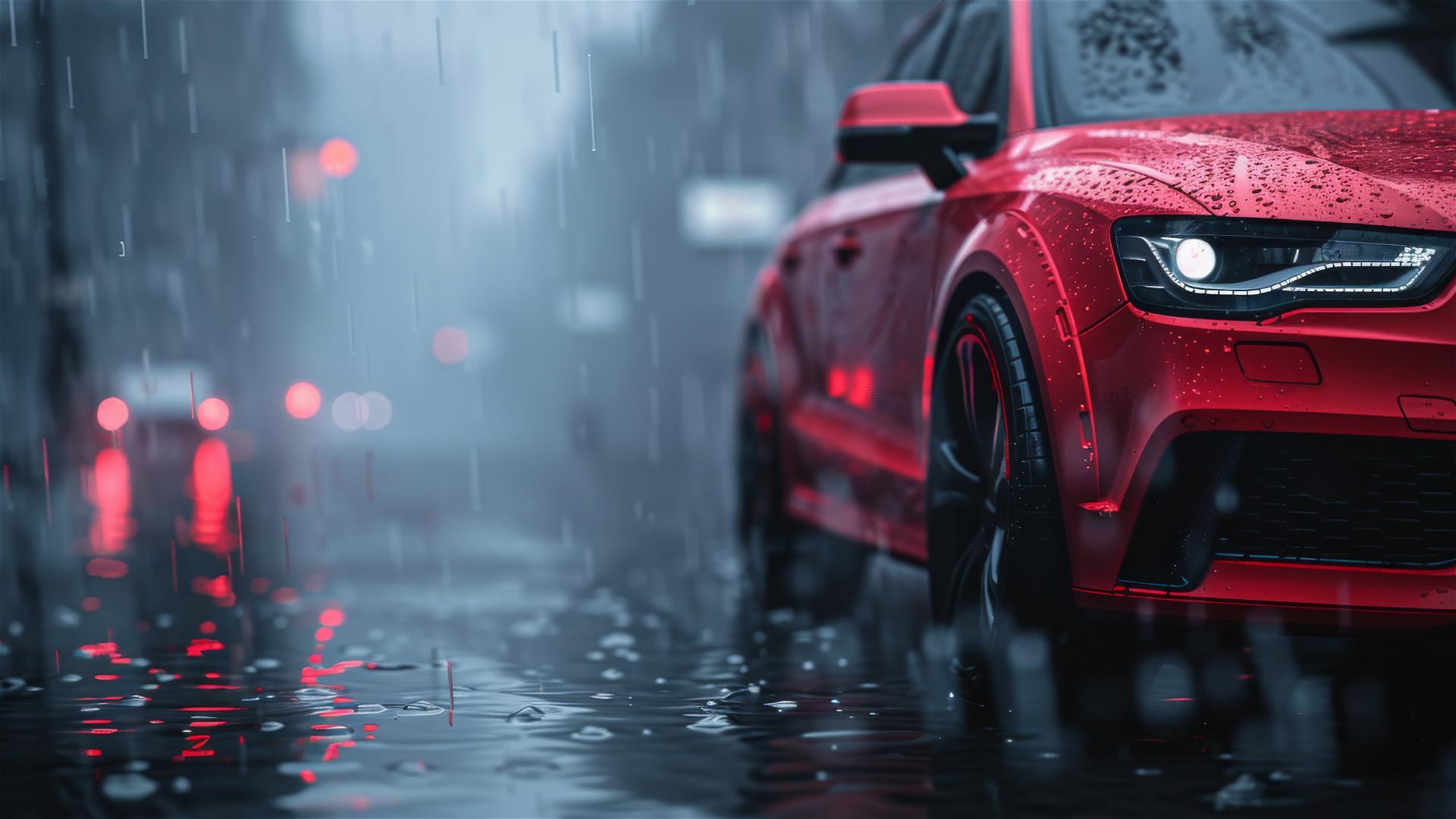 Close-up of an Audi Q3 in dim, foggy, gothic setting