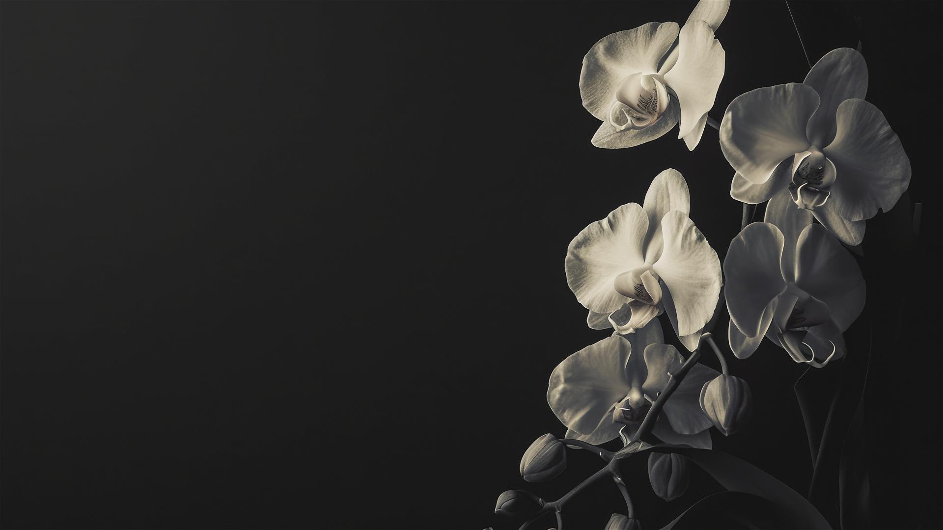 Delicate orchid silhouette against a pure black backdrop