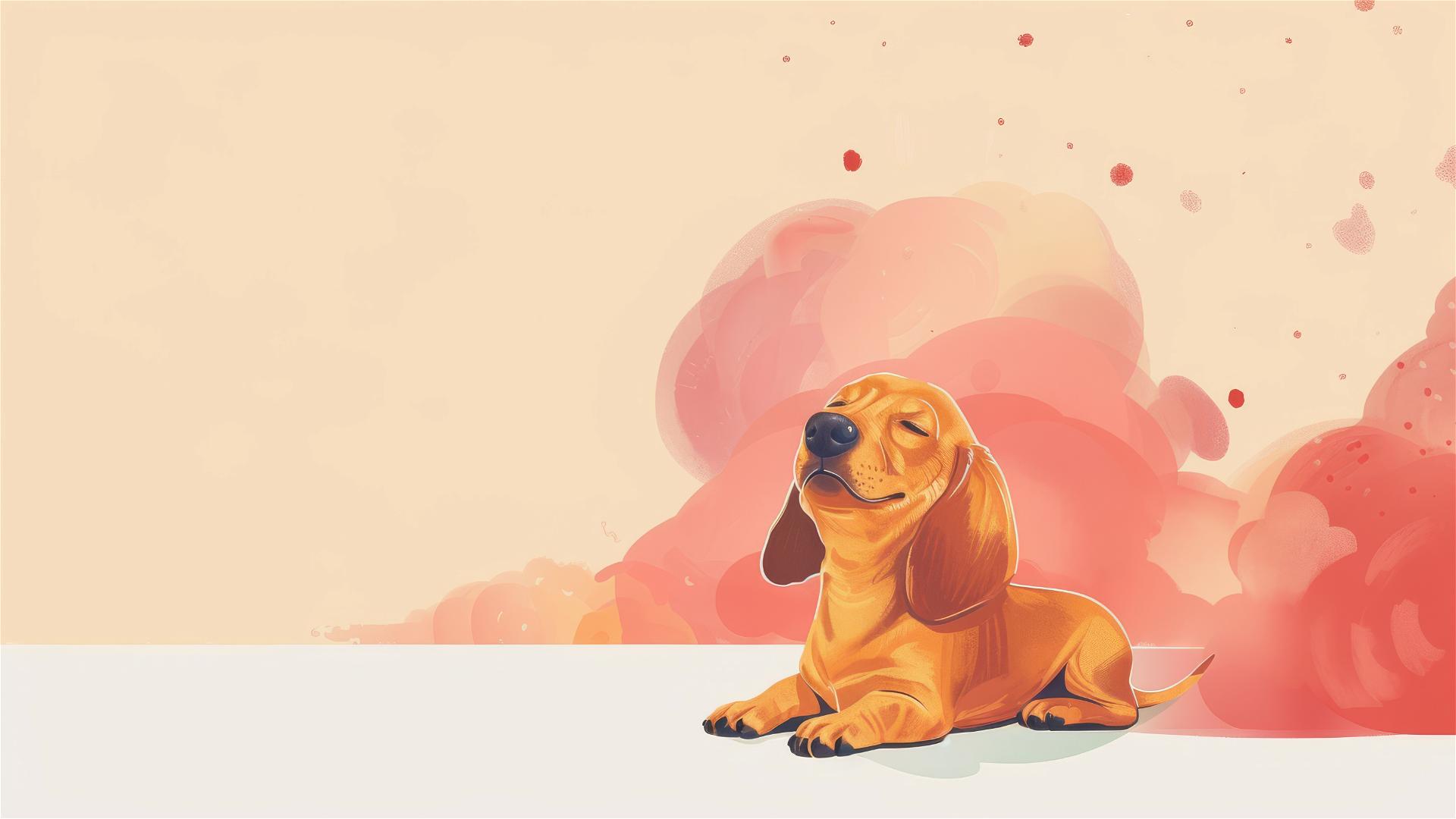 Cheerful Dachshund in an obscure cosmic setting, depicted in a minimalist style