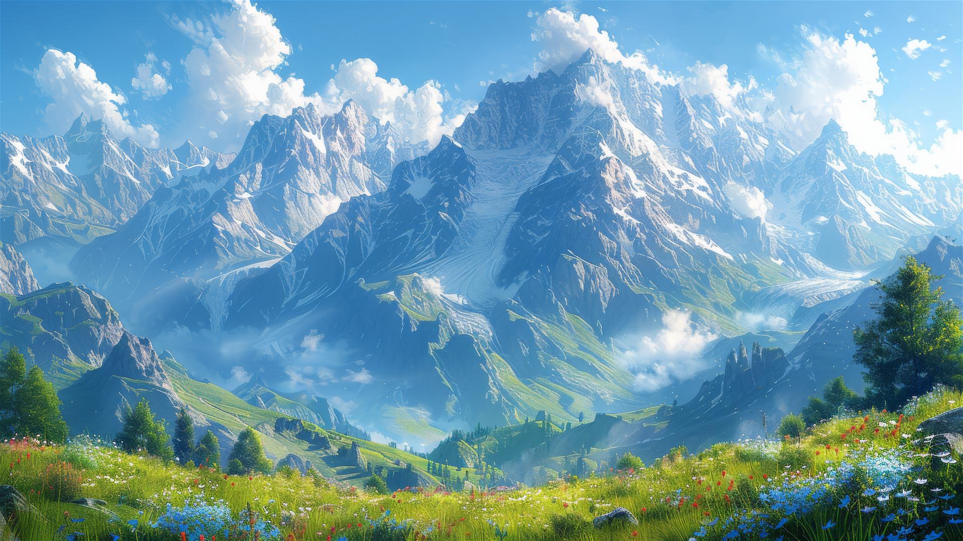 high-quality 8K image showing detailed high mountains with perfect composition
