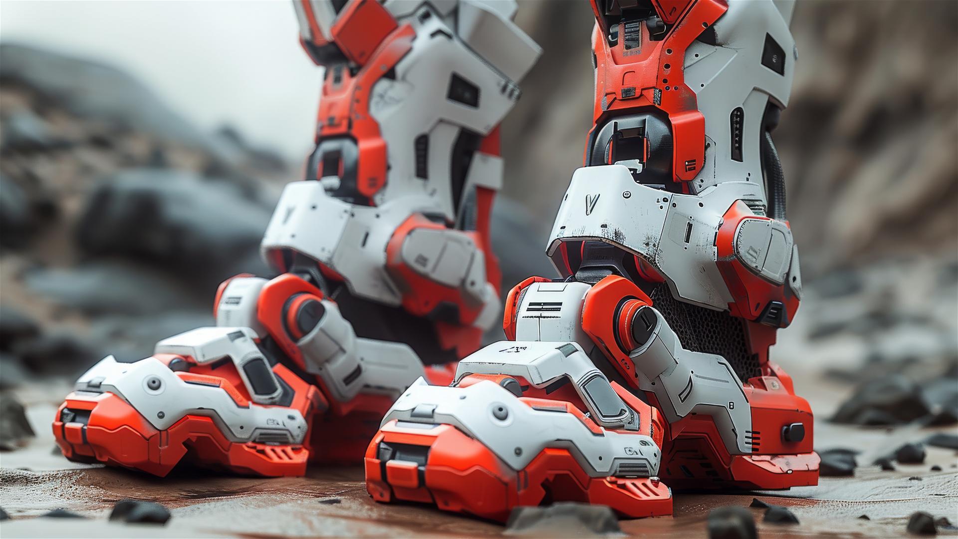 Mecha with bulletproof lower body on solid background