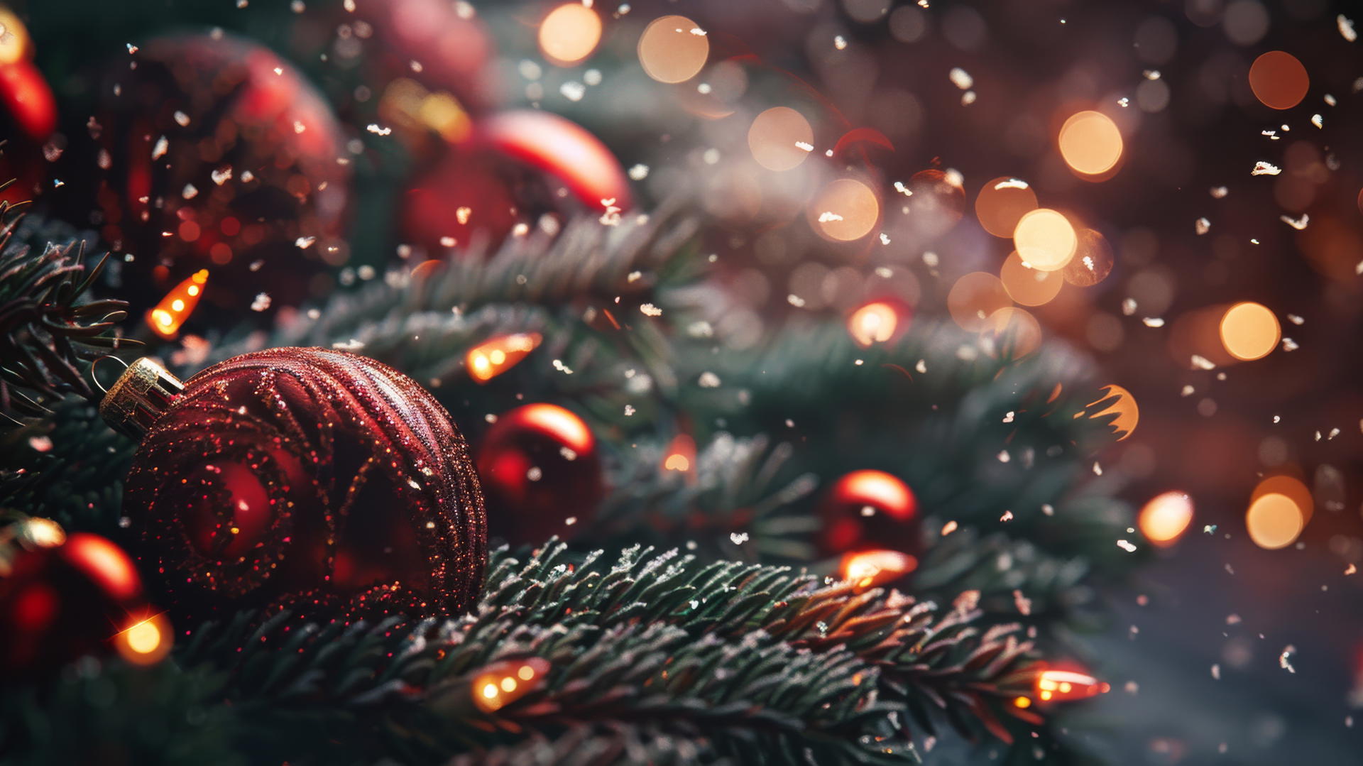 4K Christmas background with festive decorations.