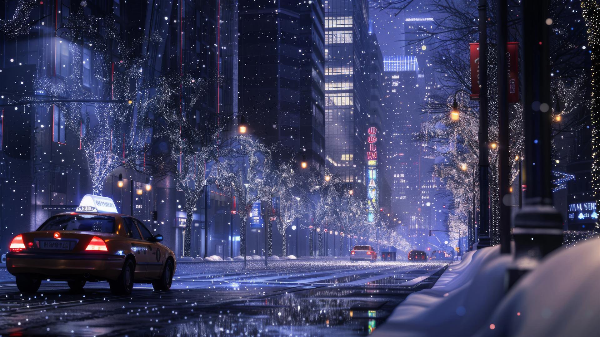 Silent Christmas night in a modern city street