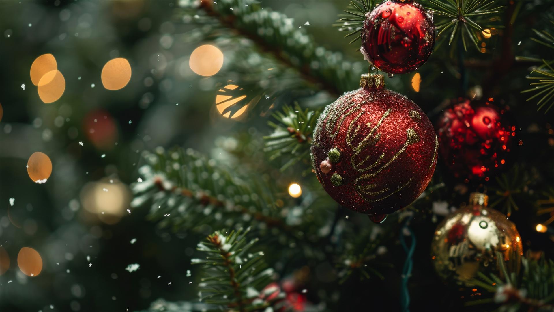 Snow-frosted Christmas tree scene