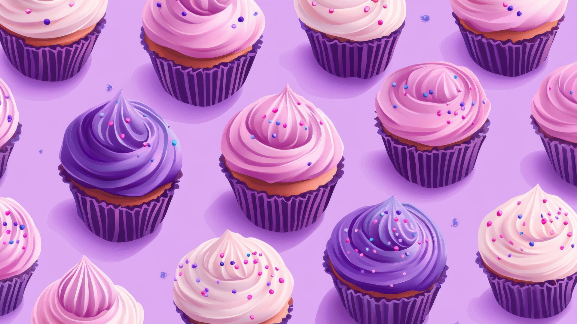 preppy purple wallpaper with playful purple and pink cupcakes and sprinkles