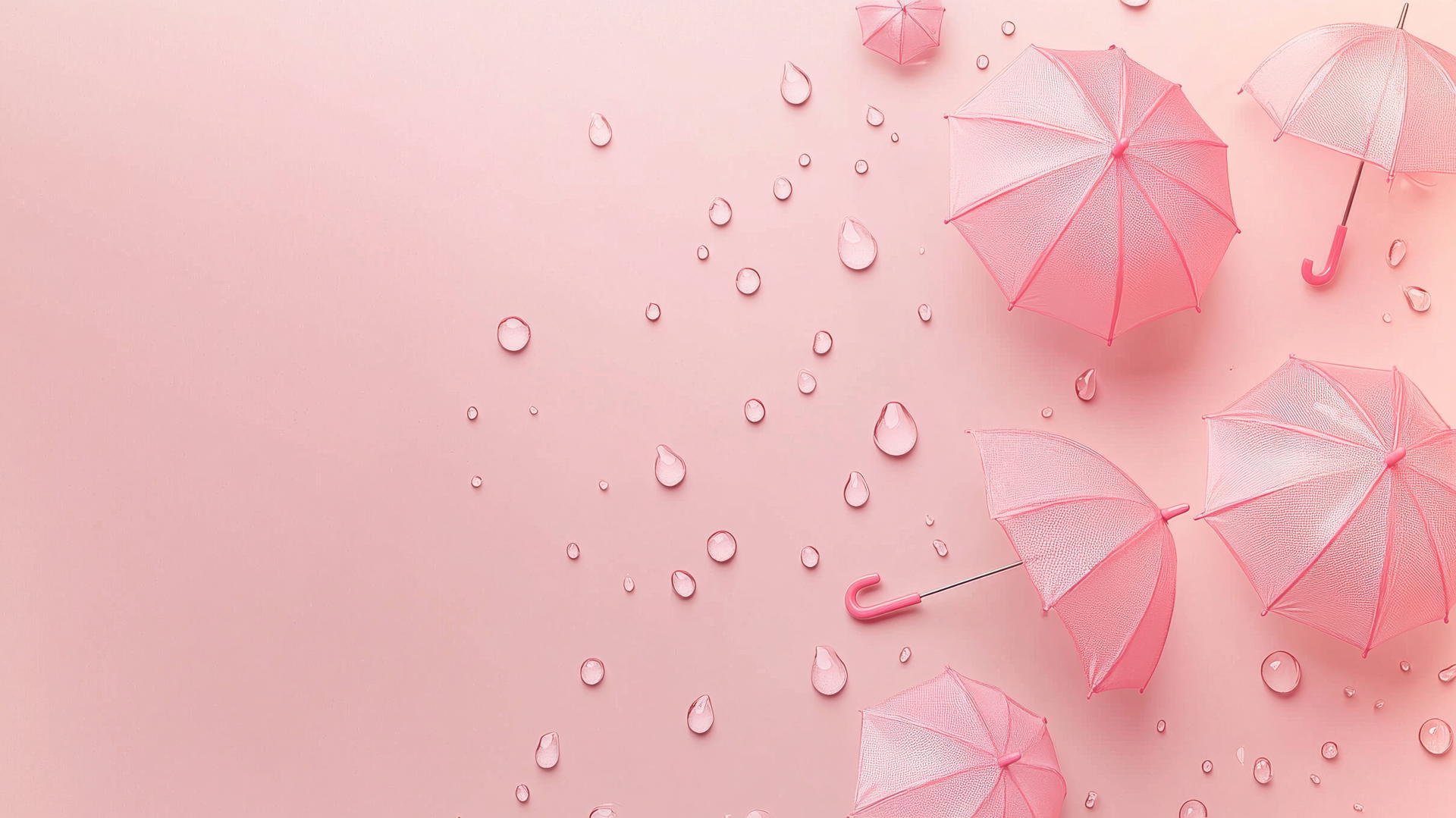 pink wallpaper cute with tiny raindrops and umbrellas on a pastel background