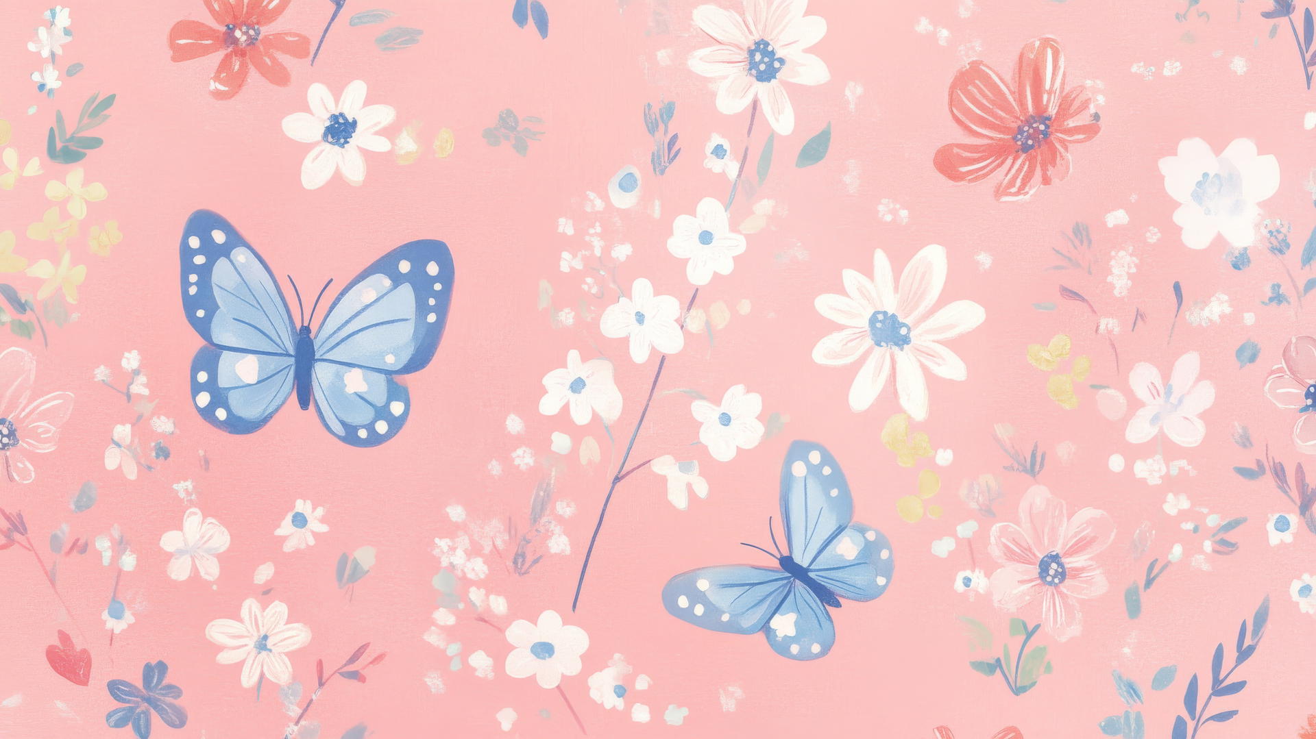 cute pink wallpaper with hand-drawn flowers and butterflies
