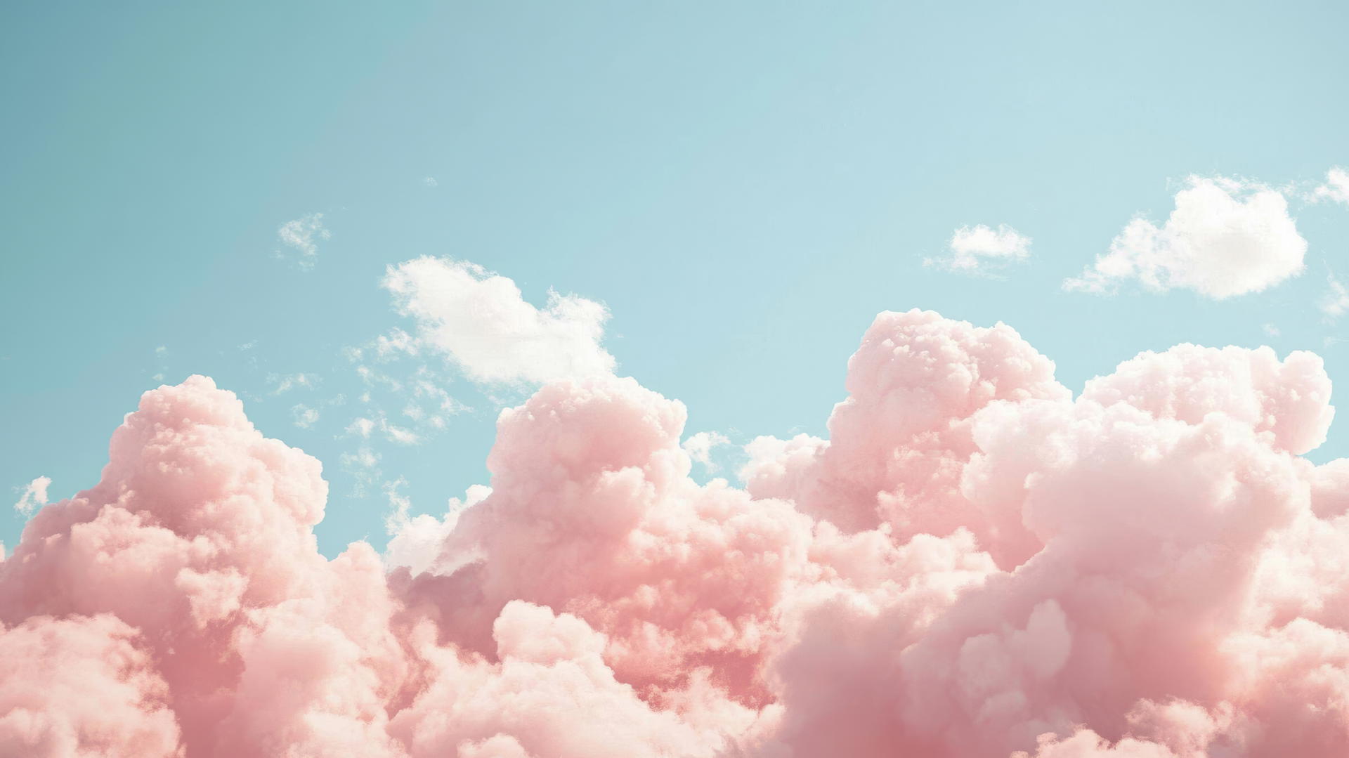 aesthetic pink wallpaper with soft, fluffy pink clouds against a pale blue sky