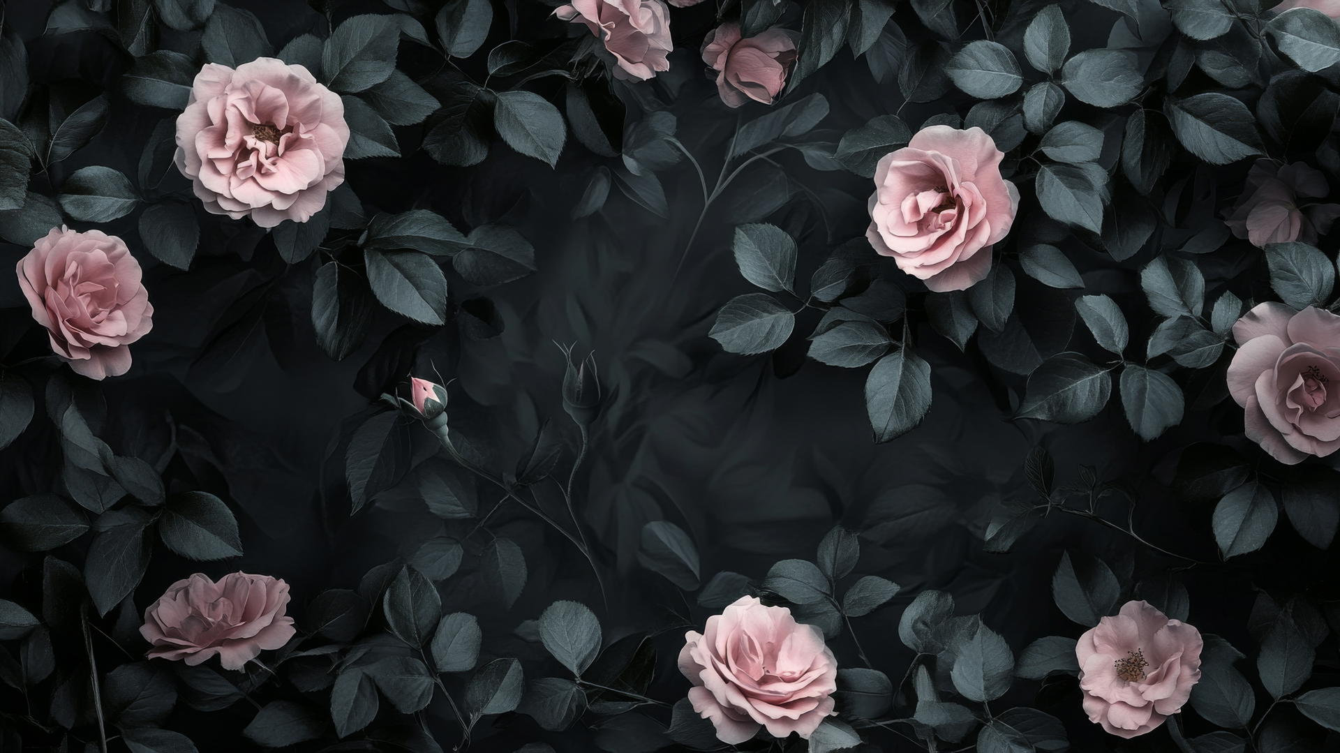 black wallpaper for girls with dark floral design and soft pink highlights