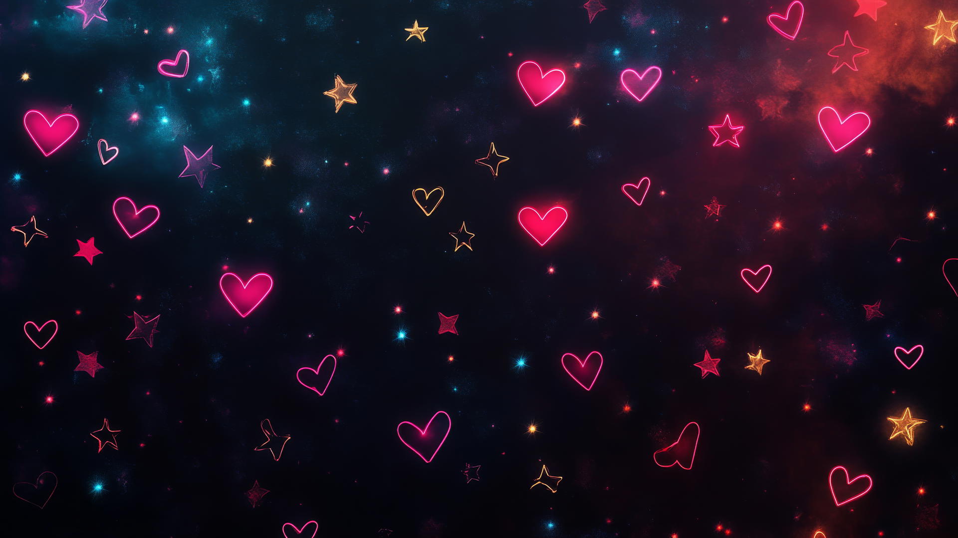 black cute wallpaper with tiny neon hearts and stars