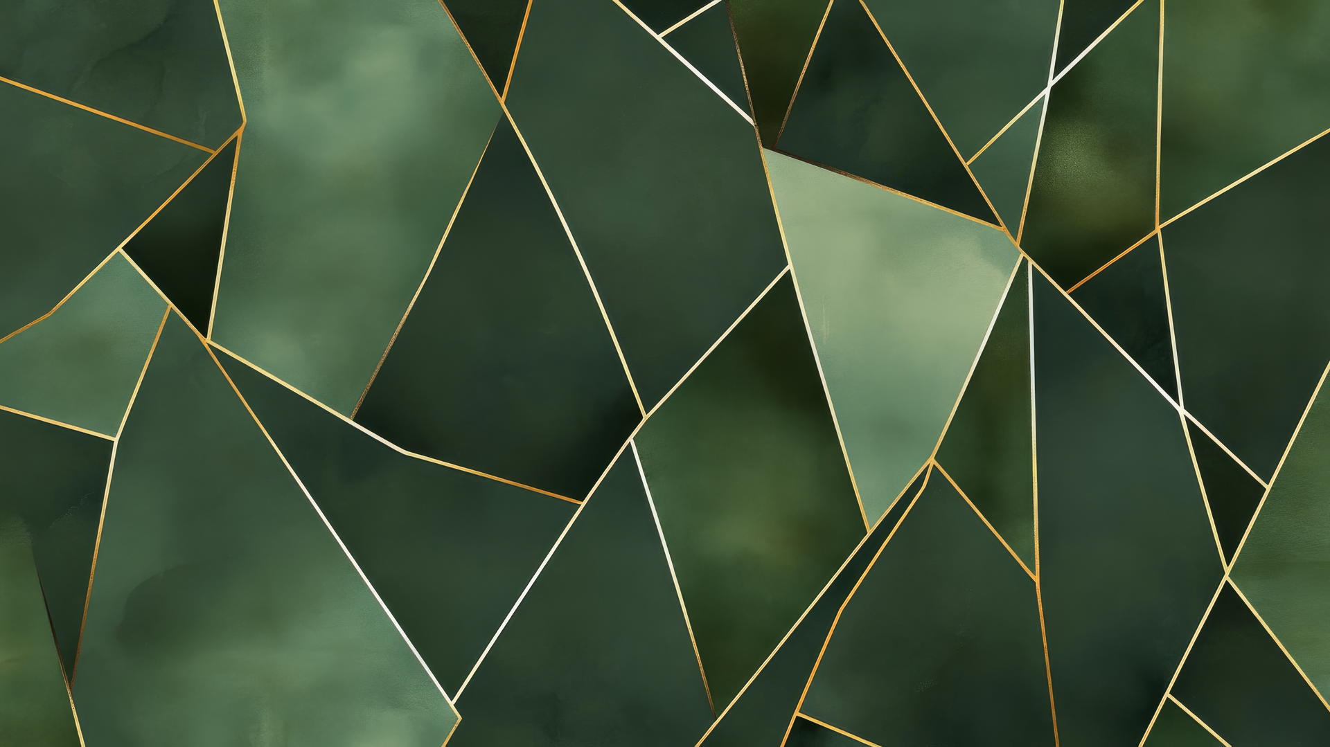 geometric olive green wallpaper with hexagons, triangles, and gold accents