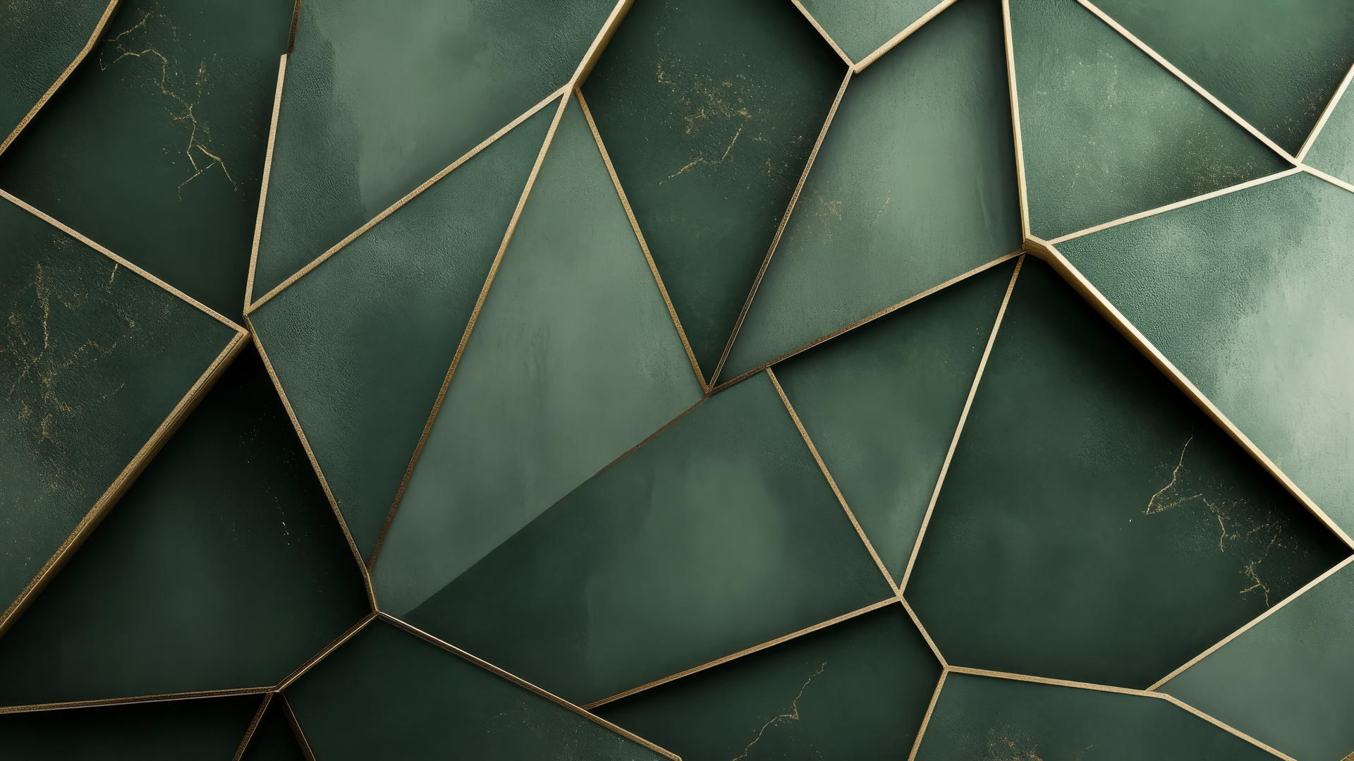 geometric olive green wallpaper with hexagons, triangles, and gold accents