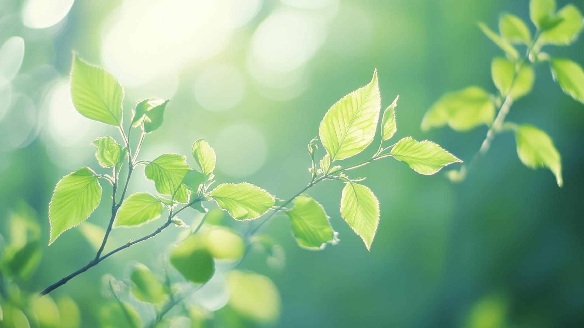 light green wallpaper with spring leaves and soft sunlight