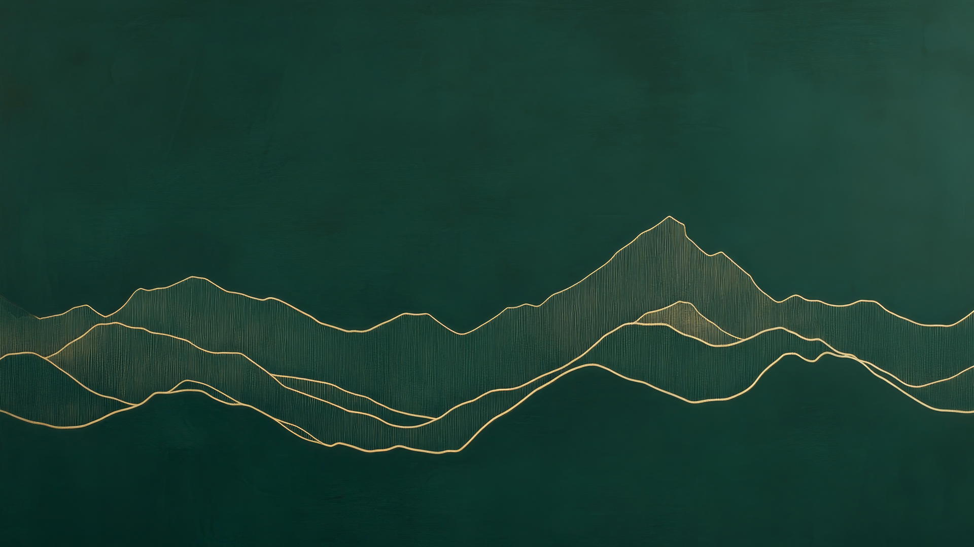 dark green wallpaper with a gold line drawing of a mountain range