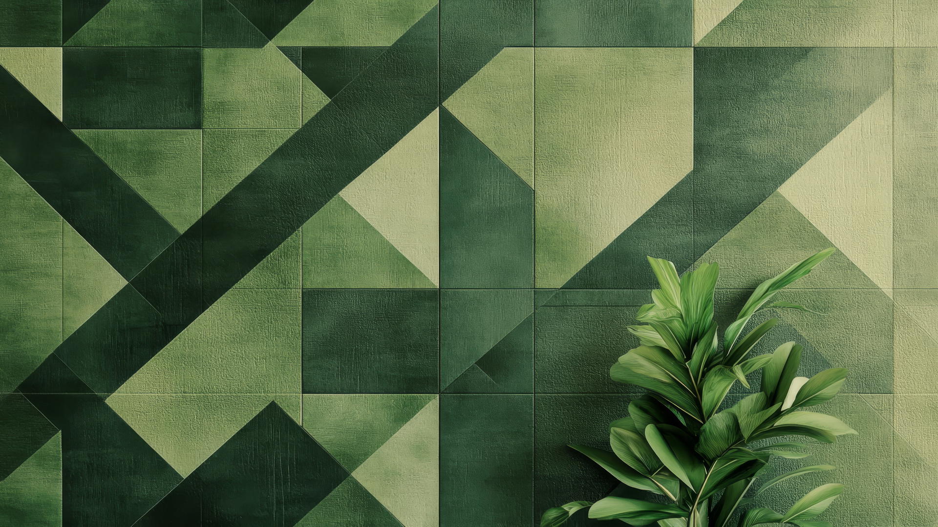 Minimalist geometric patterns in green wallpaper