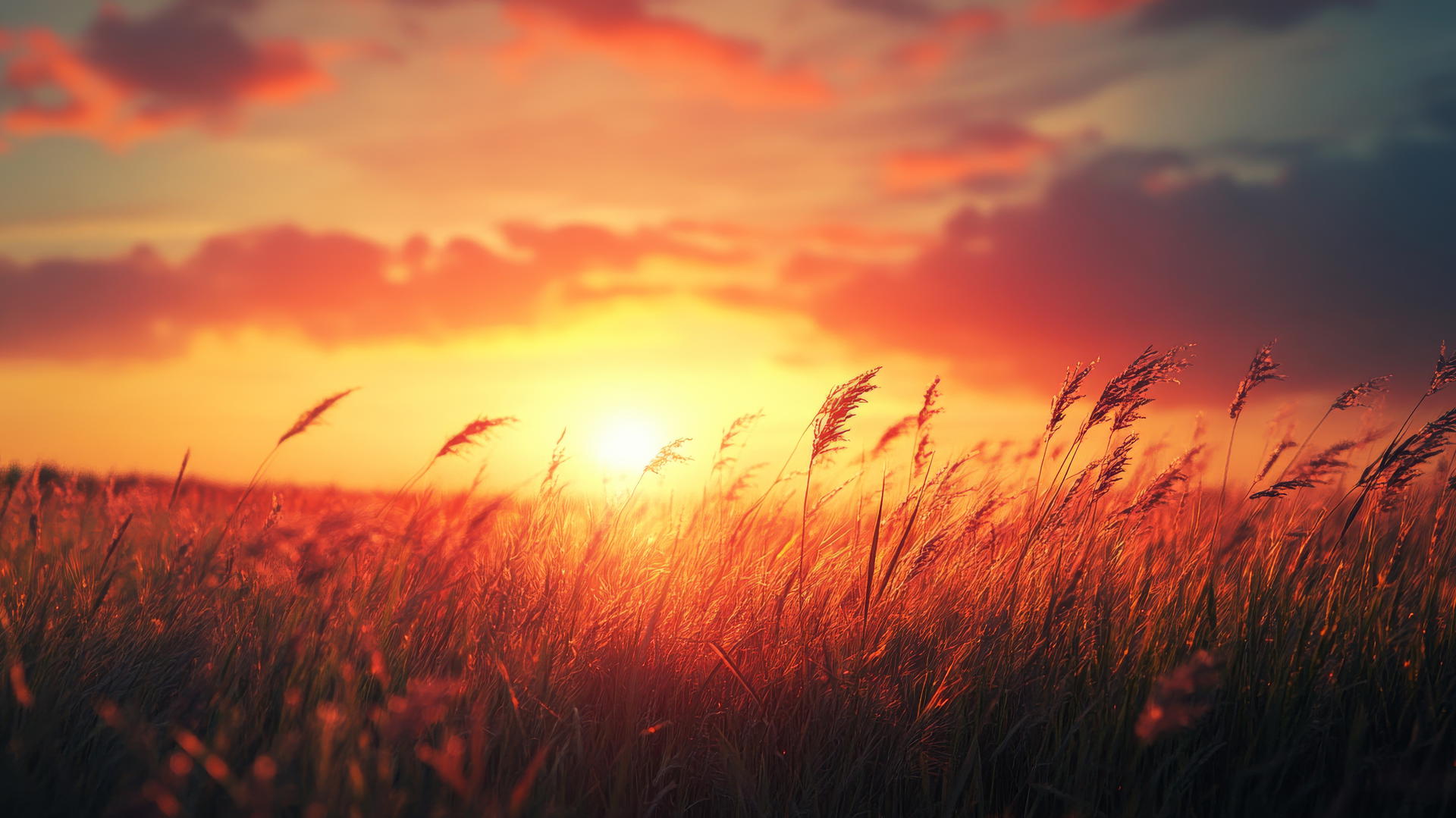 Beautiful nature wallpaper 4K with sunset over a peaceful meadow