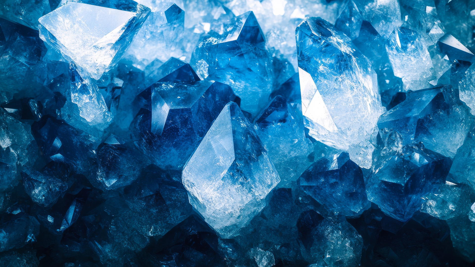 blue wallpaper aesthetic with clusters of sapphire crystals sparkling in varying shades of blue