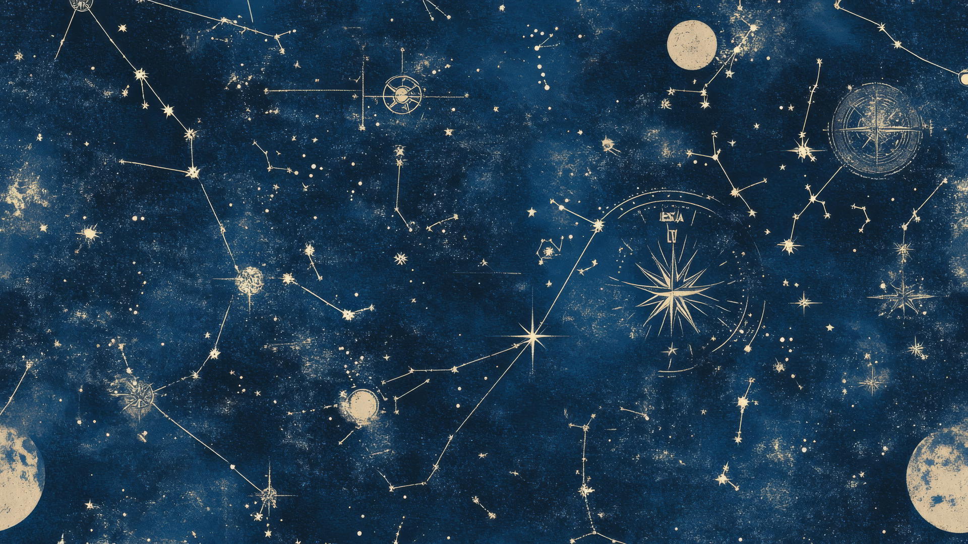 navy blue wallpaper with vintage star map and constellations