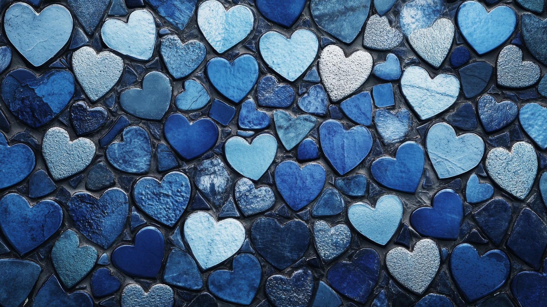 blue heart wallpaper with a mosaic pattern of tiny blue tiles