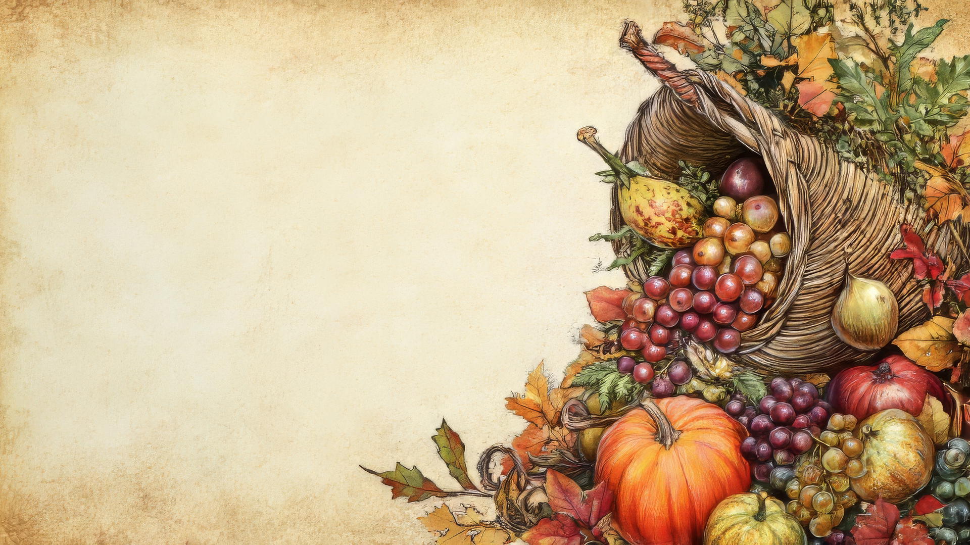 vintage thanksgiving wallpaper with cornucopia of fruits and vegetables