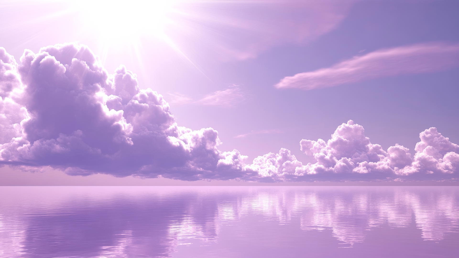 light purple wallpaper with fluffy clouds and gentle sunlight