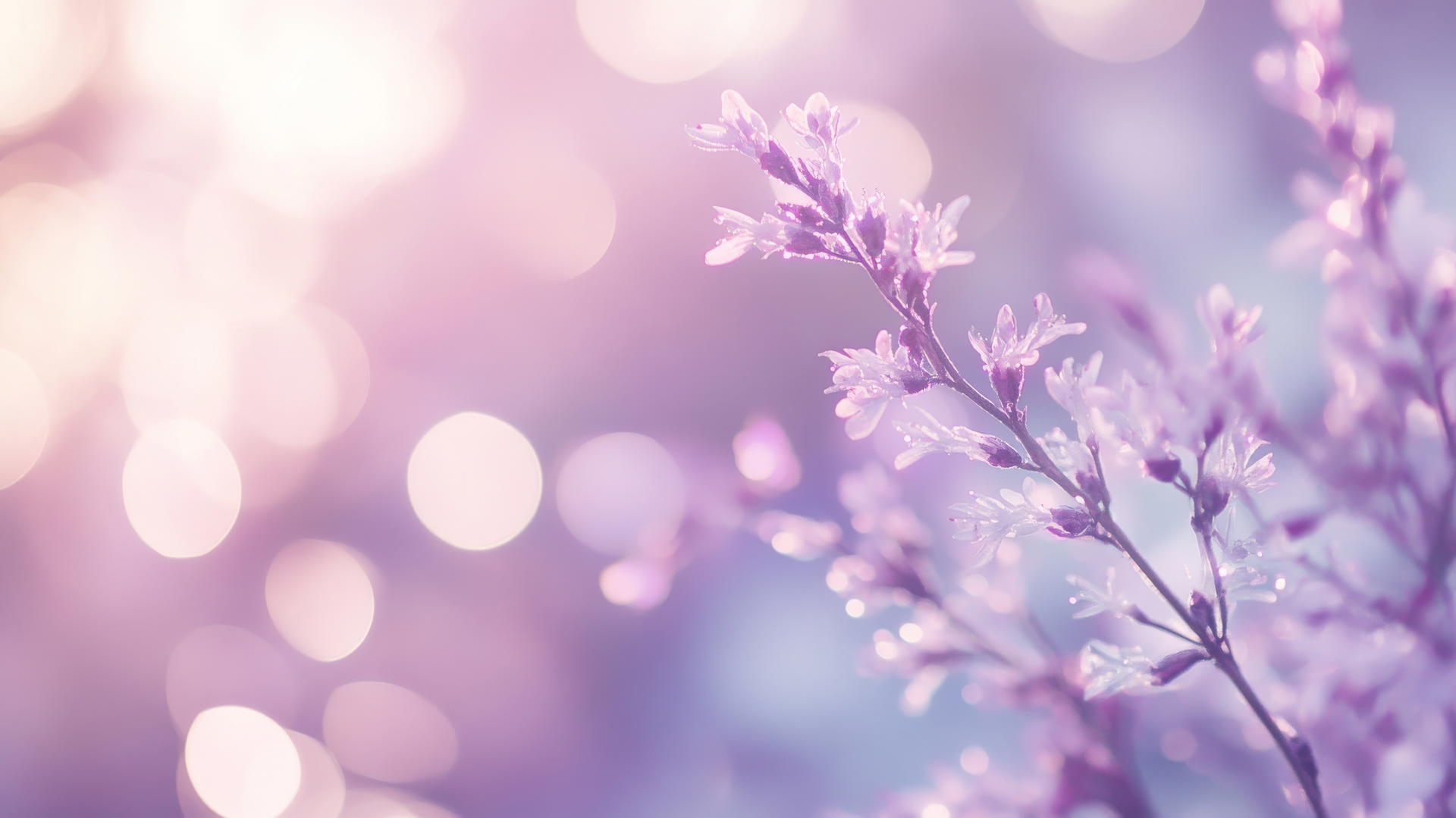 A soft, pastel purple wallpaper aesthetic with gentle bokeh light effects.