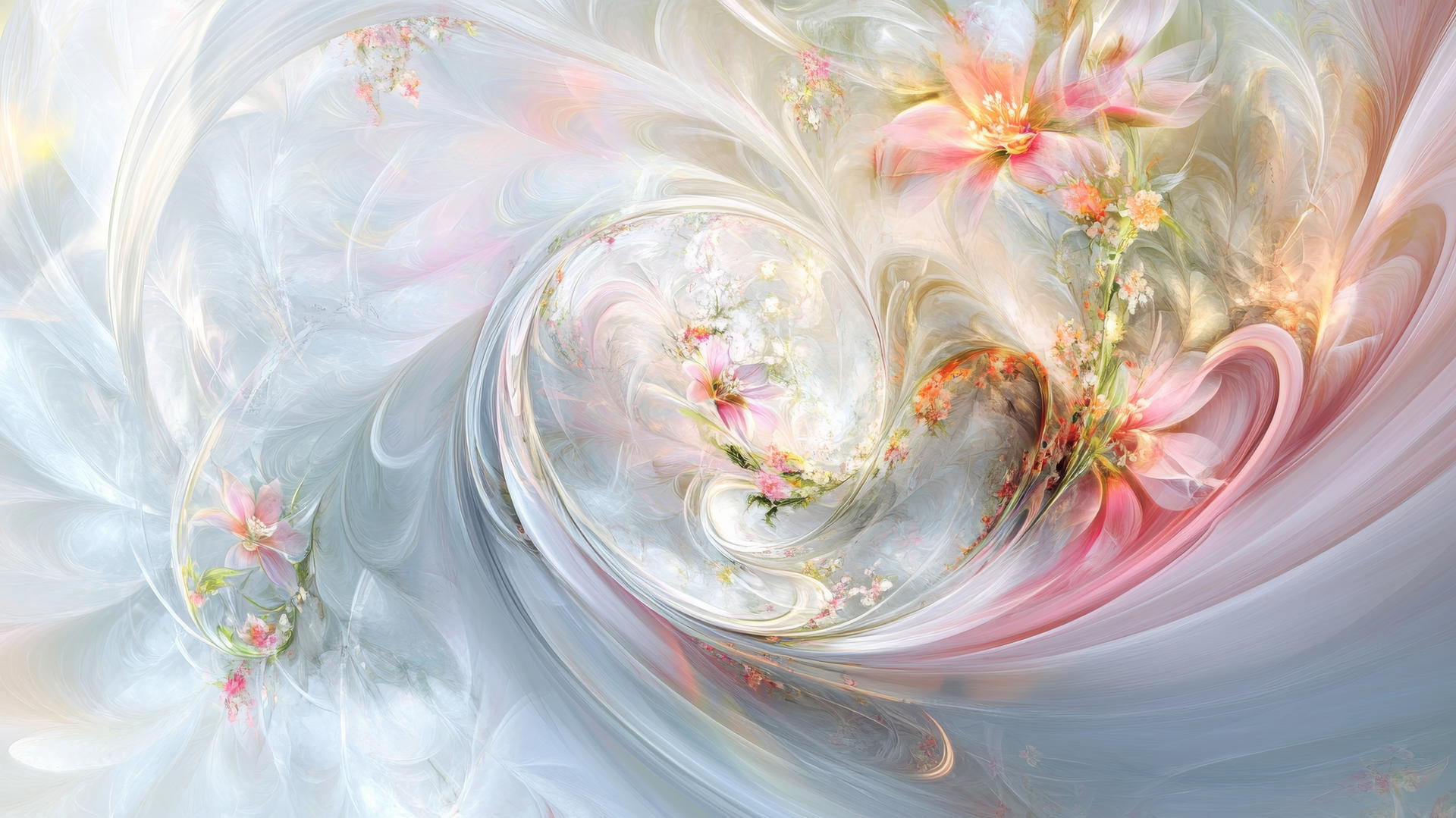 abstract spring wallpaper with swirling floral elements and light colors