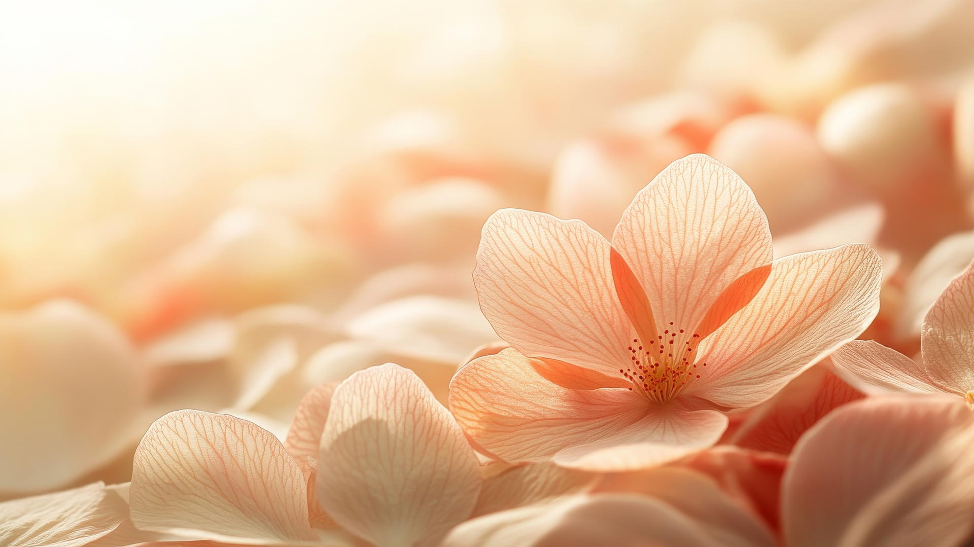 spring wallpaper with flower petals and soft sunlight