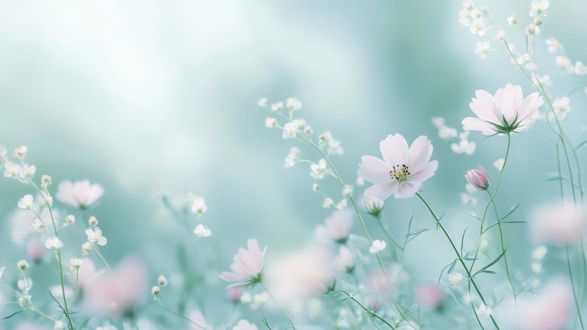 spring flowers wallpaper with close-up of wildflowers in pastel tones and a blurred background