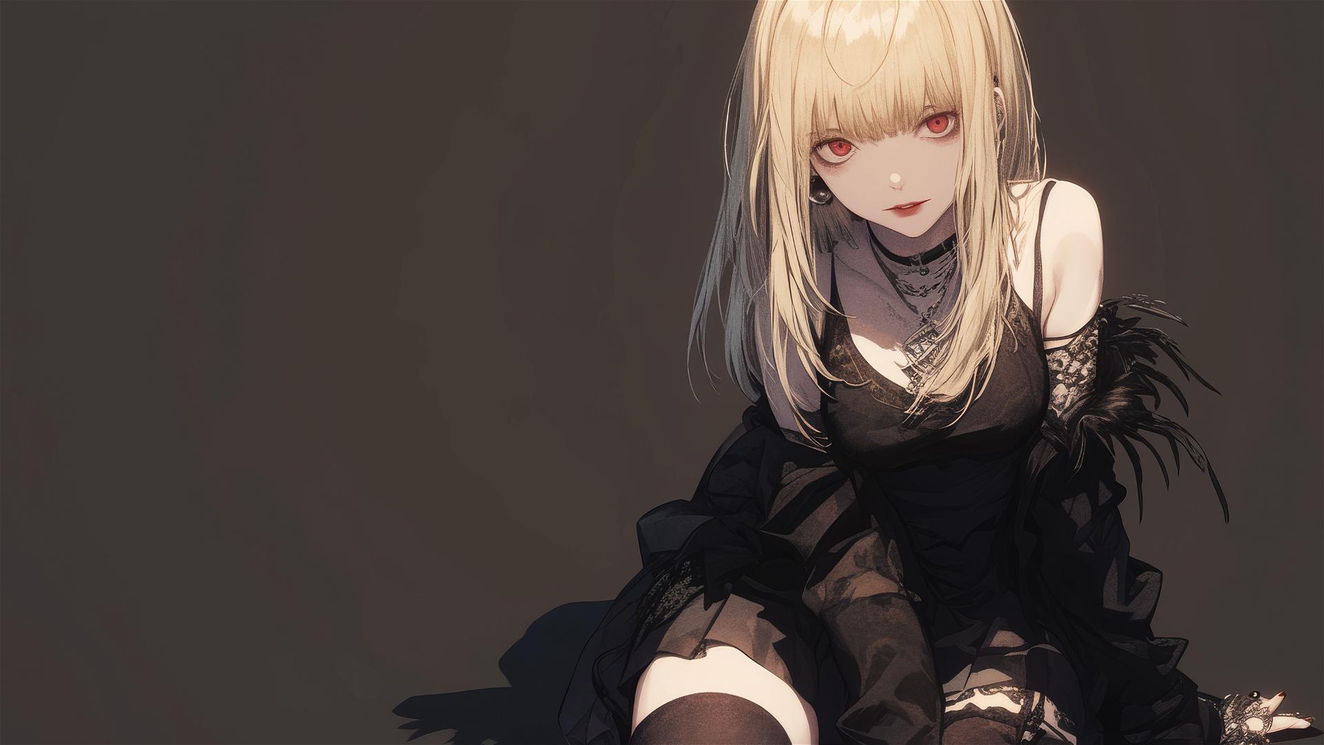 Misa Amane from Death Note with red eyes on dark background
