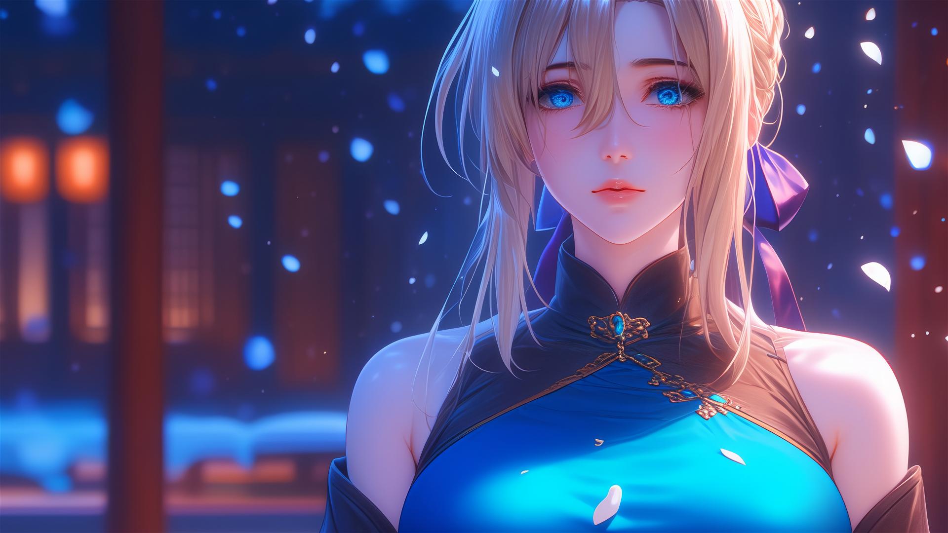 Violet Evergarden basking in moonlight at her residence