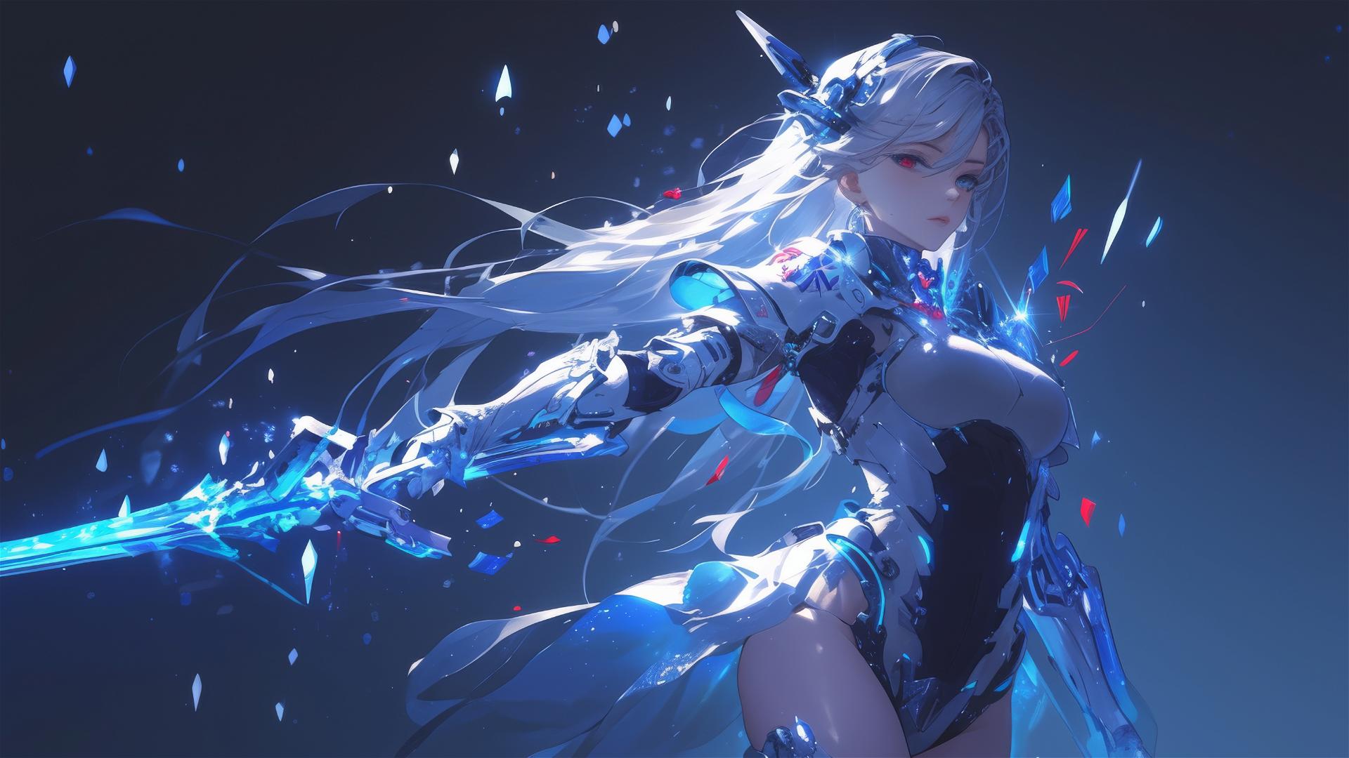 Space Marine Girl with a focus on thighs in dynamic pose on dark background