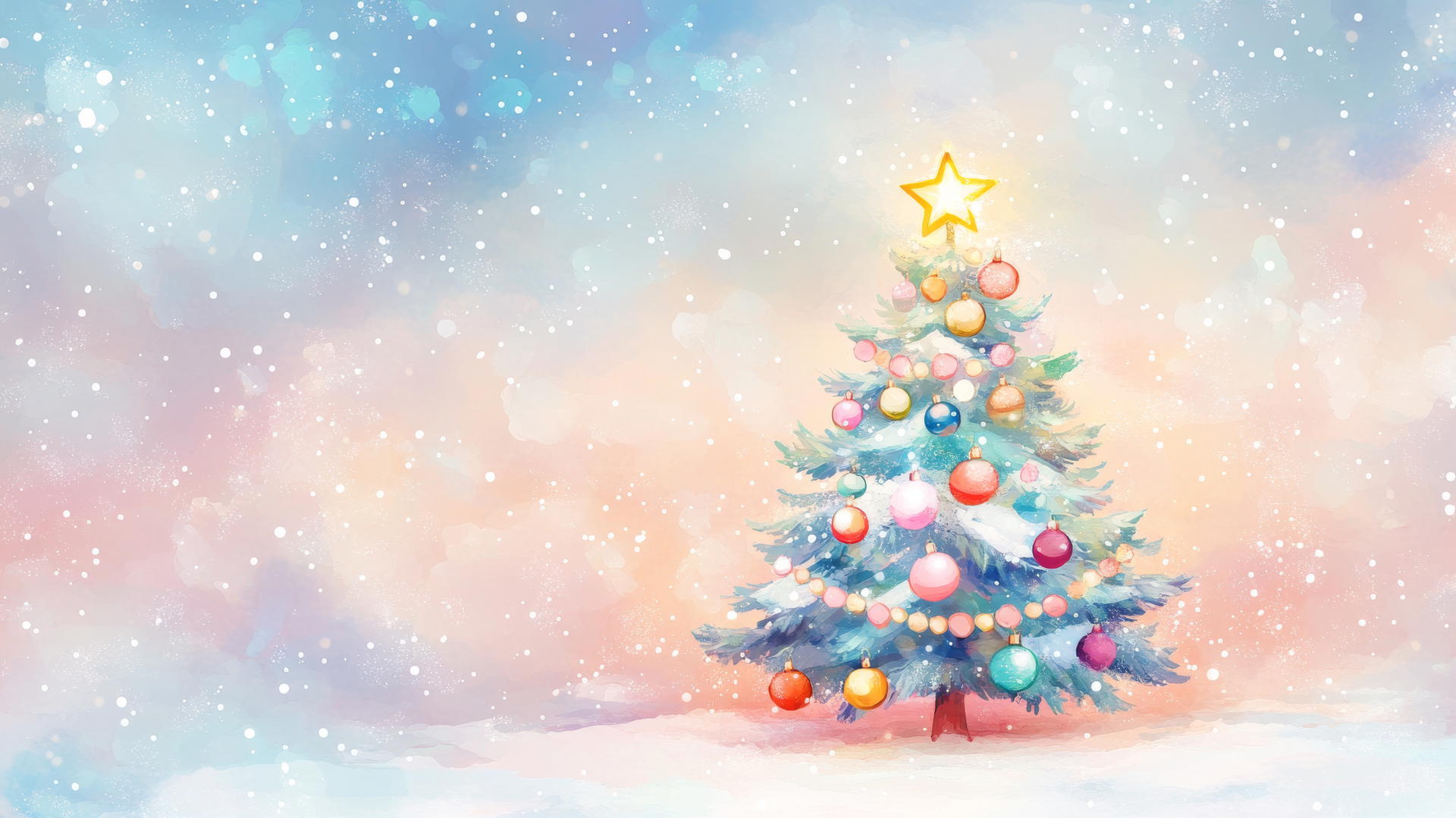 cute wallpapers for Christmas with a cartoon tree and pastel decorations