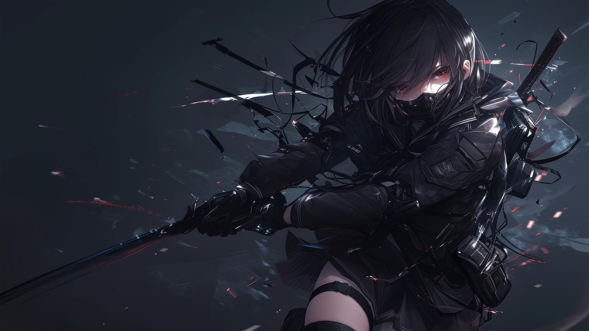 Tactical school girl with short hair in dynamic pose, spotlight on thigh