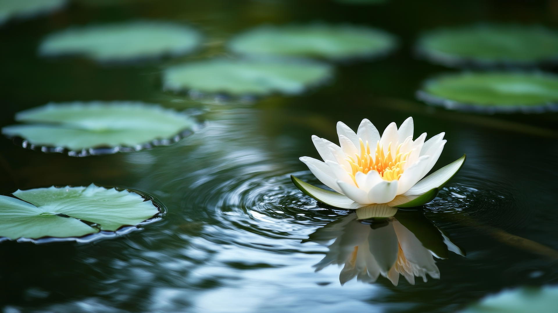 flower nature wallpaper of a lotus flower on a pond surrounded by lily pads