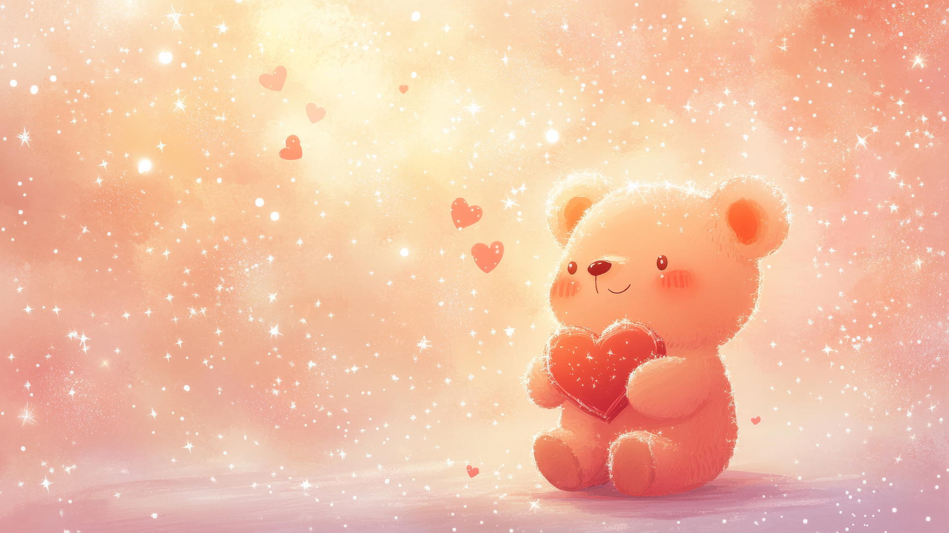 pink wallpaper cute bear holding heart with sparkles and stars