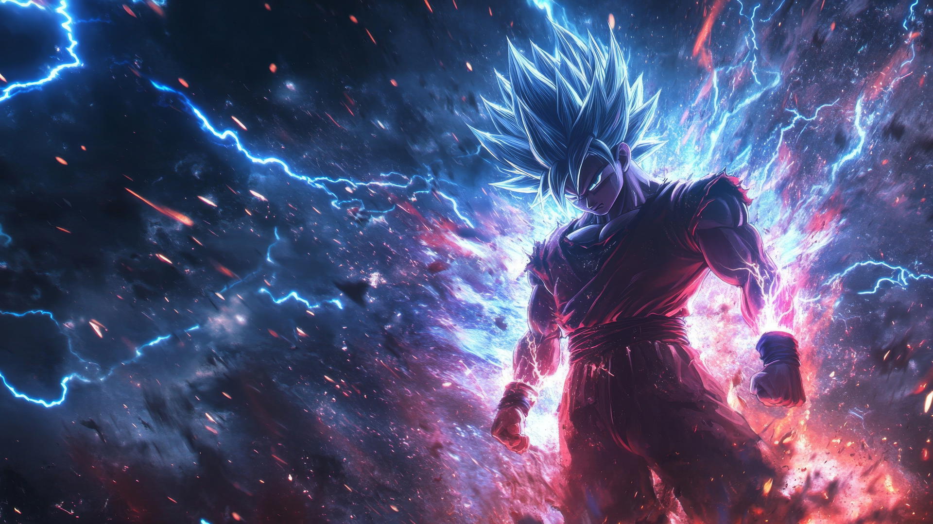 Goku Ultra Instinct wallpaper 4K with lightning aura and spiked silver hair