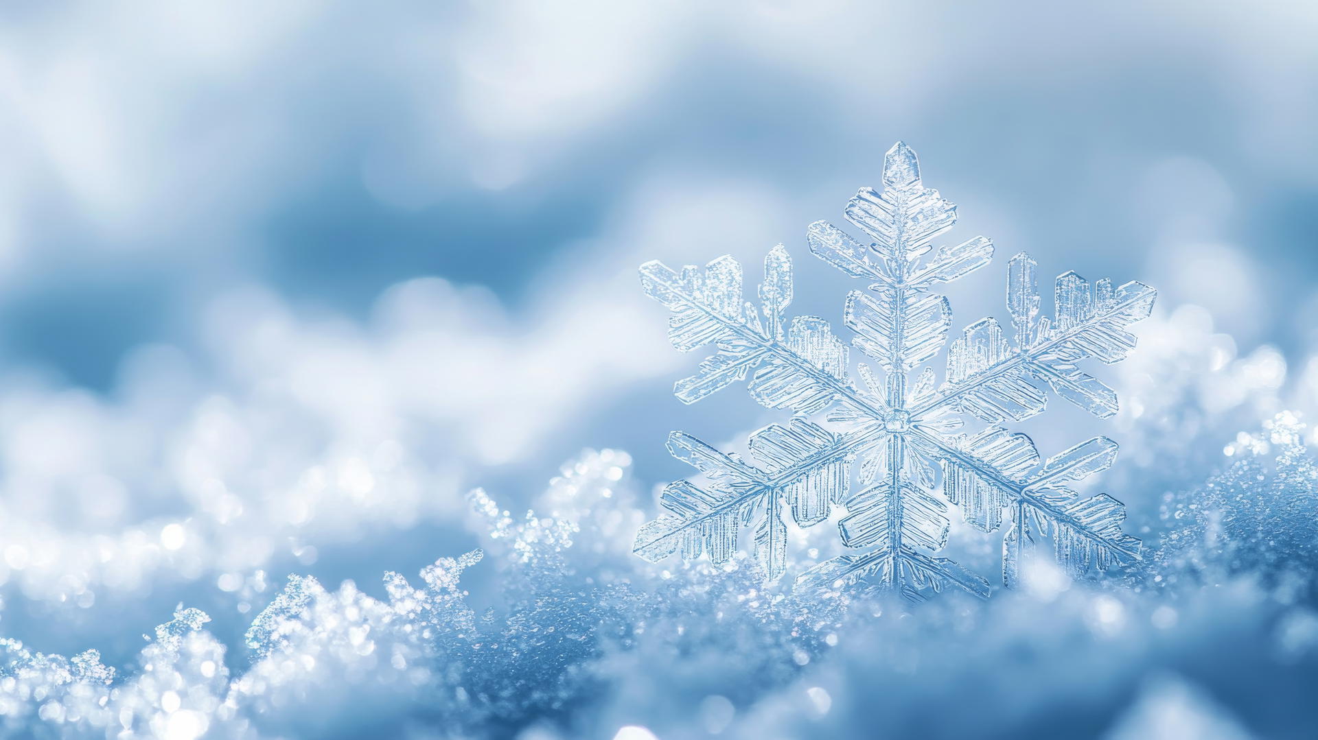 Delicate snowflake on frosted surface with intricate design, winter wallpaper