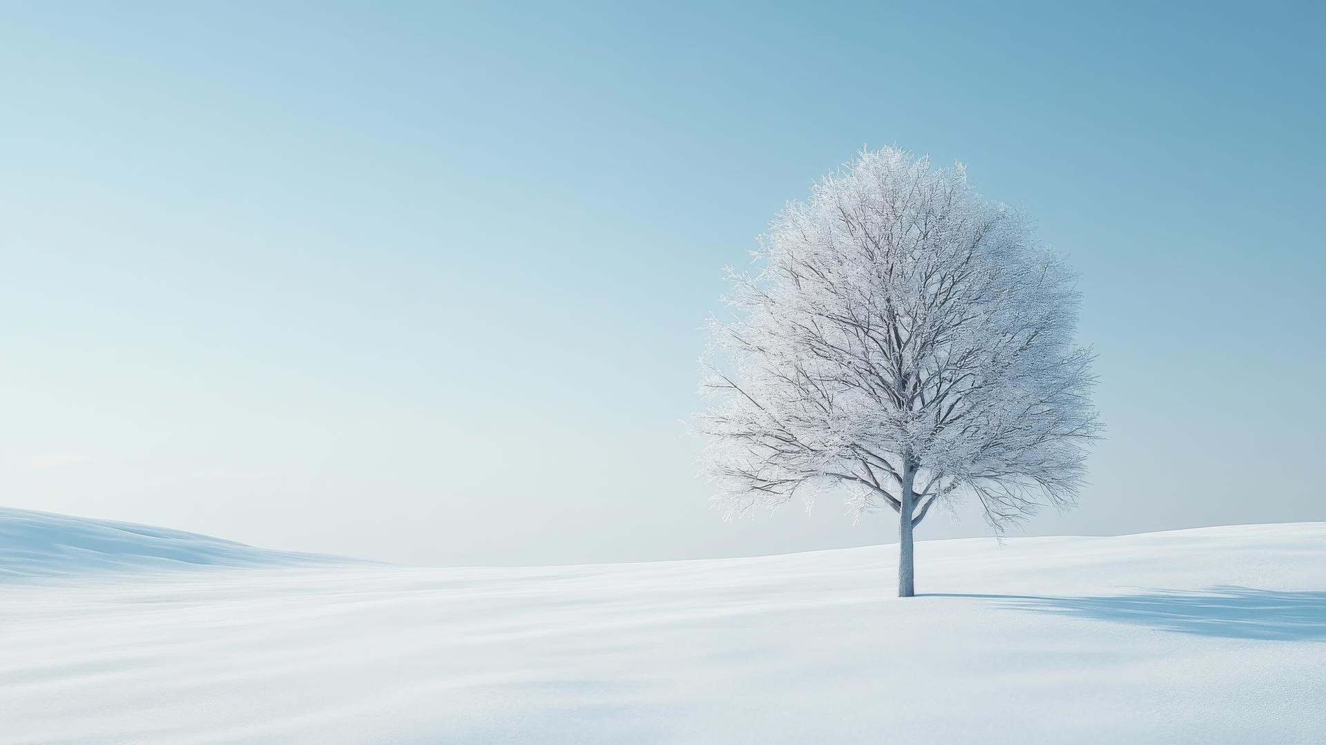 winter wallpaper aesthetic with a single snow-covered tree in a serene field