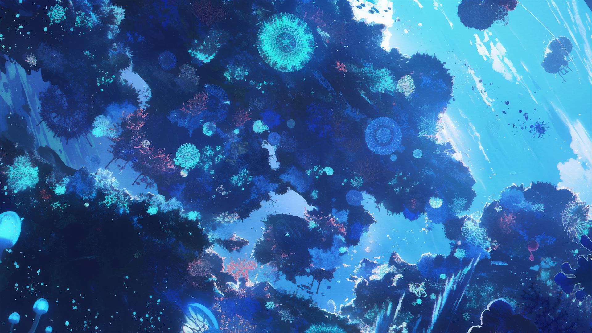 Coral formations resembling star patterns in constellation reef visible at night