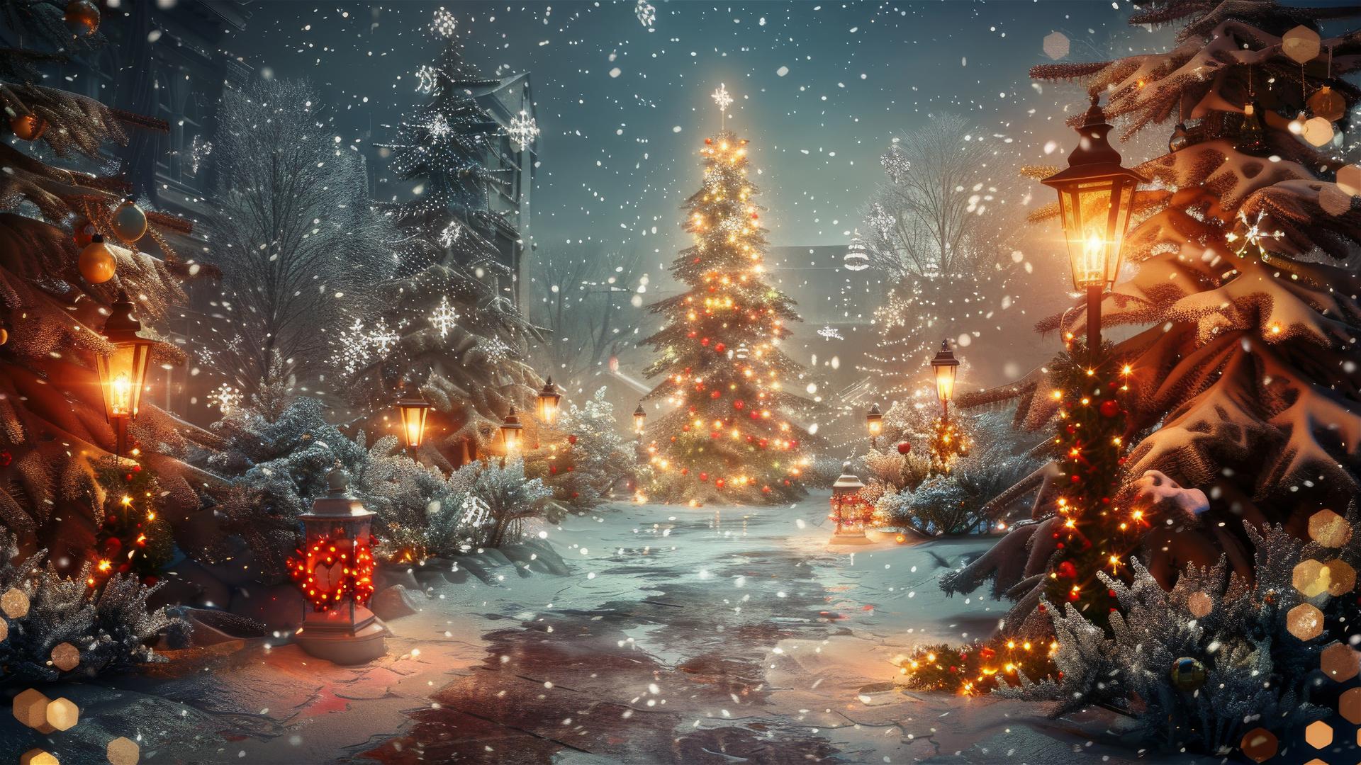 festive Christmas background with seasonal decorations