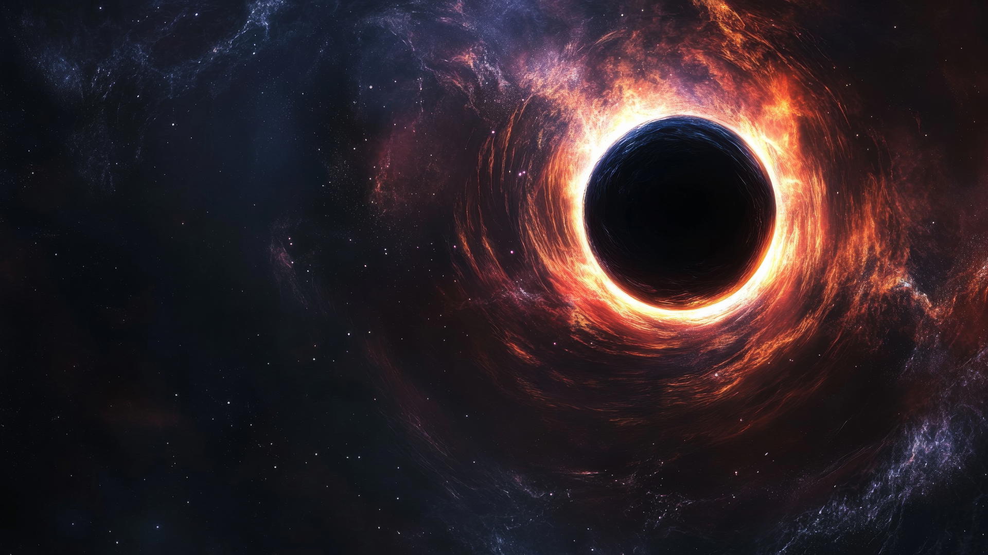 black hole glowing softly with orbiting particles in simple space background