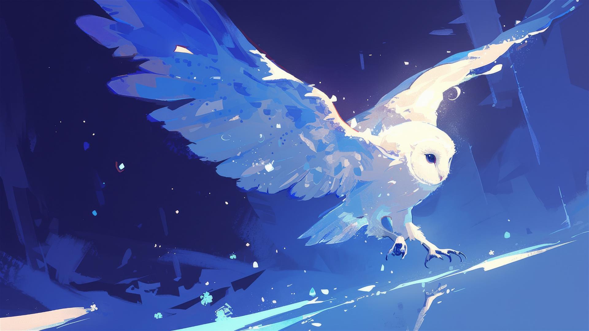 Hedwig illustration with a dark background and spotlight