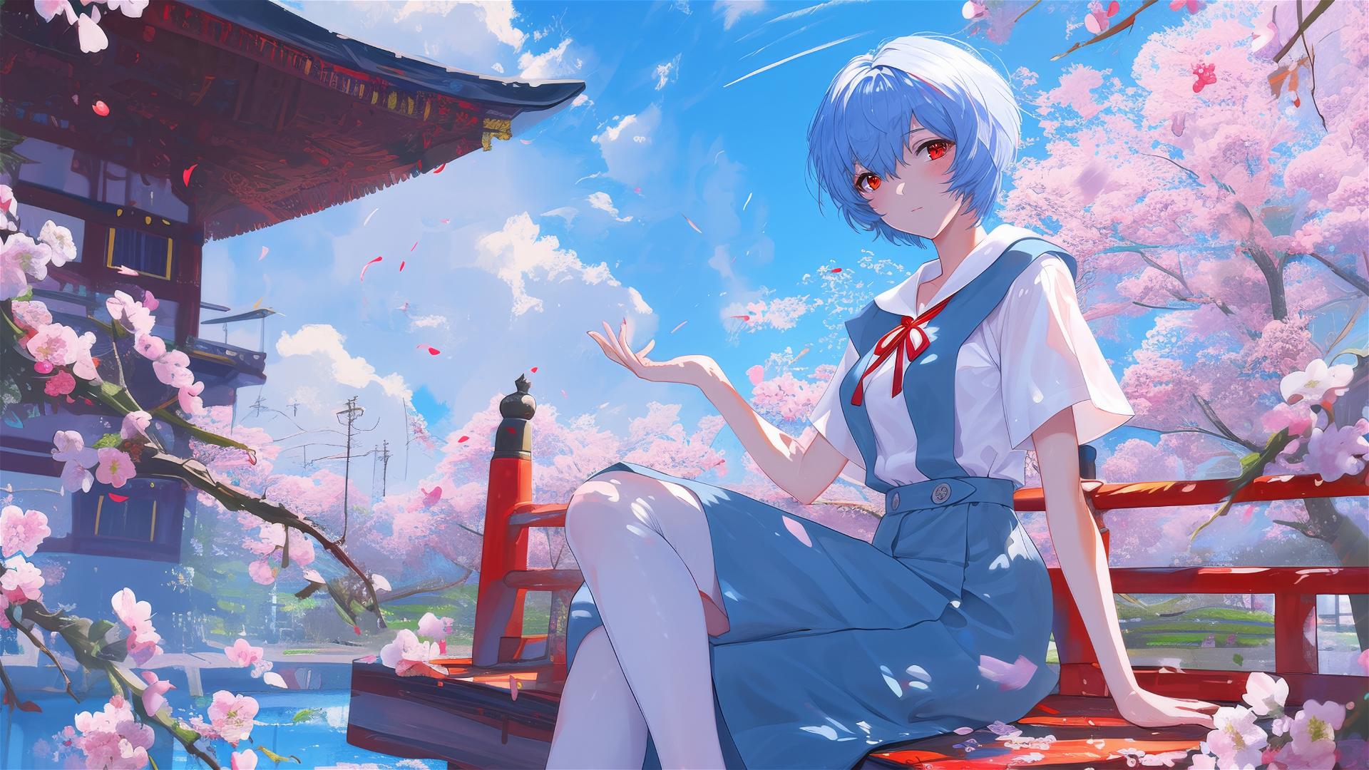 Rei Ayanami in casual-chic outfit at blooming imperial gardens