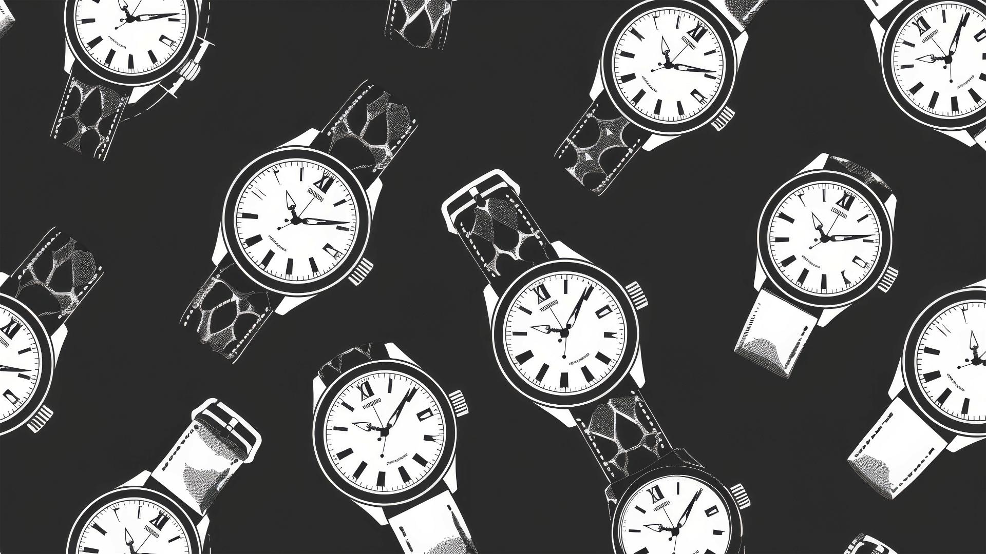 Black and white seamless wristwatch pattern