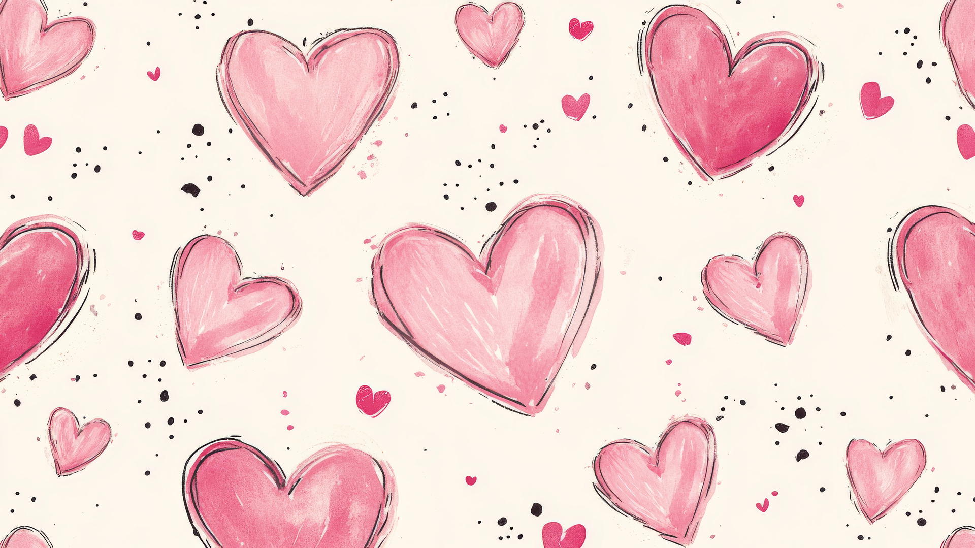 preppy wallpaper with pink hearts on a cream background in a cute, dreamy style