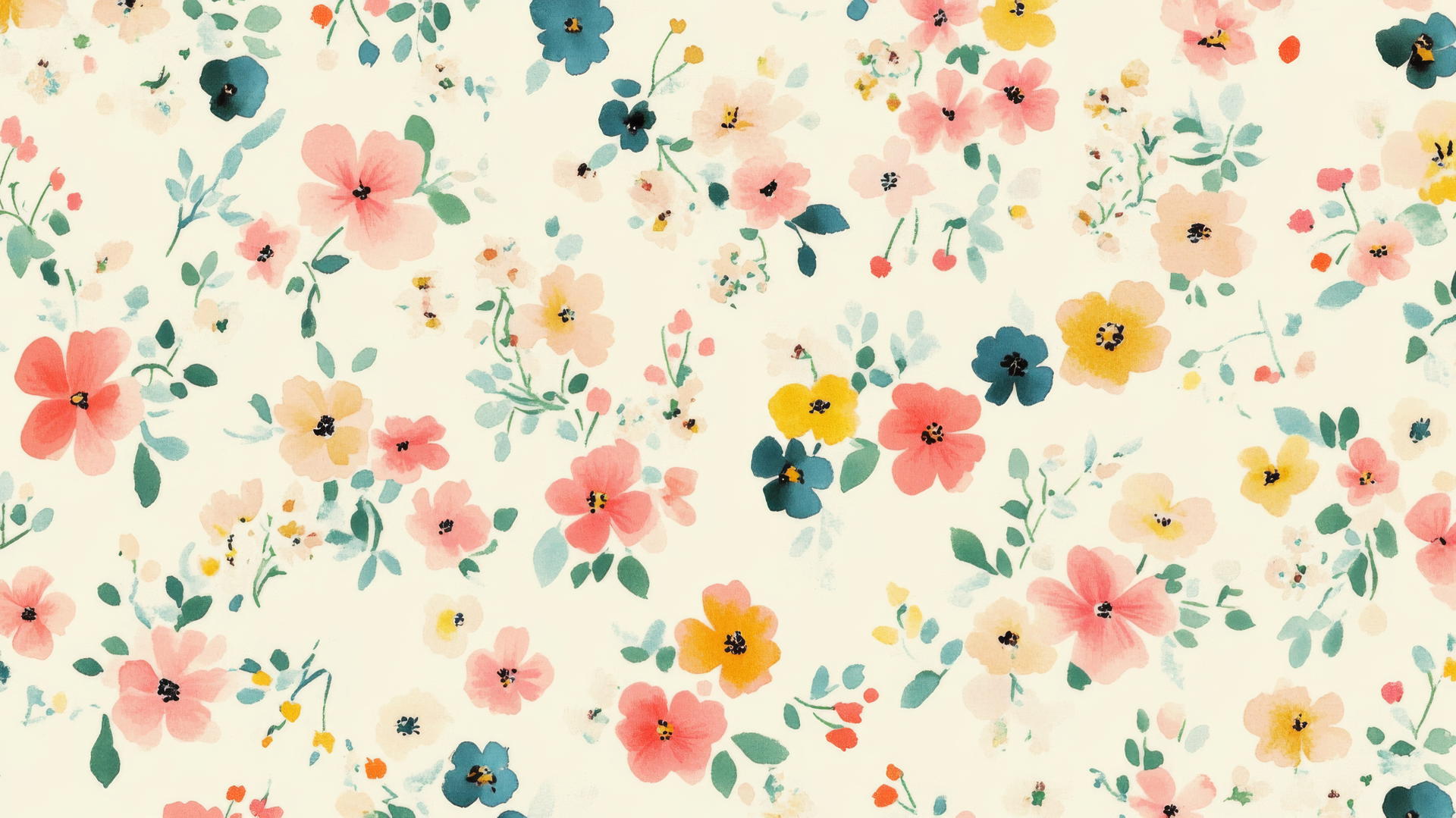 preppy wallpaper with watercolor pastel flowers on cream background